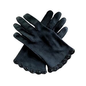 1960’s Crescendoe Vintage Ladies Beaded Black Suede Leather Tailored Gloves (S)